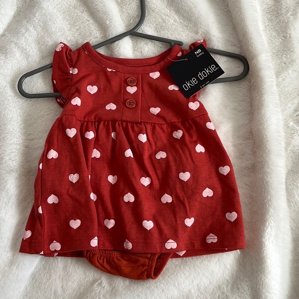 Okie Dokie newborn heart top with diaper cover.